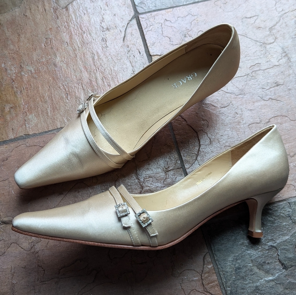 GRACE silk wedding bridal heels shoes pointy toe 8.5